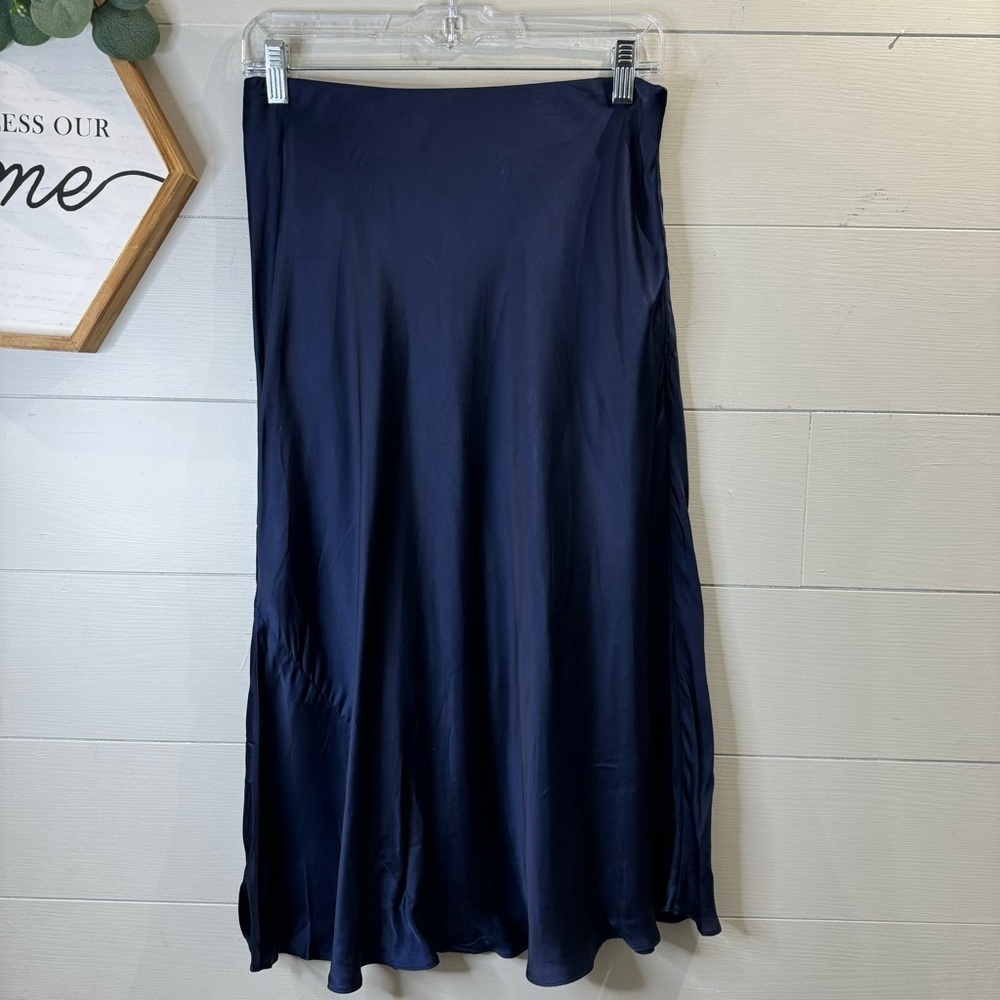 Wilfred Navy Satin Midi Skirt